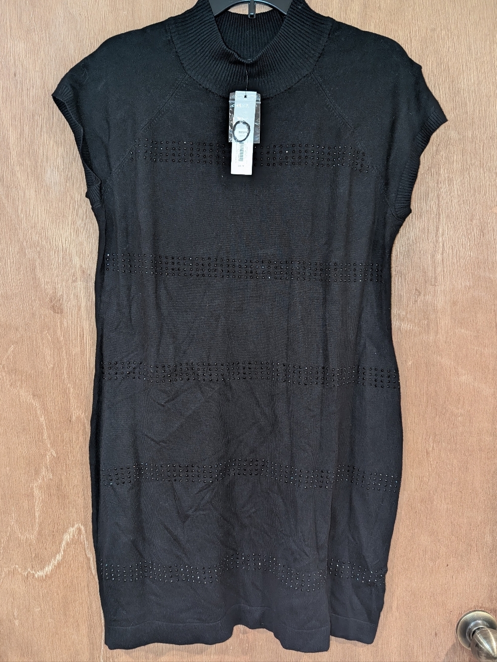 Black Knit Short-Sleeve Sweater Dress